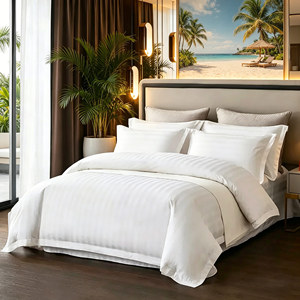 Ropa <span class=keywords><strong>de</strong></span> <span class=keywords><strong>cama</strong></span> <span class=keywords><strong>de</strong></span> hotel <span class=keywords><strong>de</strong></span> 5 estrellas, sábanas <span class=keywords><strong>de</strong></span> Hotel King Size, juego <span class=keywords><strong>de</strong></span> sábanas <span class=keywords><strong>de</strong></span> hotel blanco a rayas - Product Image 4