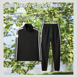 Conjunto de Dos Piezas para Hombre 2025, Transpirable, con Rayas, Pantalones Deportivos, Talla Grande, Venta al Por Mayor para Otoño, 100% Algodón, con Cordón Ajustable - Product Image 3