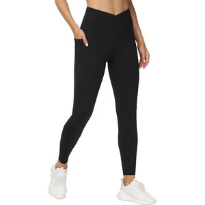 Leggings de yoga et d'entraînement FOXA pour femme, taille croisée en V, effet ventre plat avec poches - Product Image 1