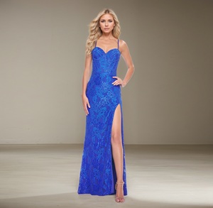 فساتين سهرة أنيقة متألقة طويلة من التل والترتر اللامع بحزام السباغيتي ، فستان أمامي طويل بفتحة - Product Image 1