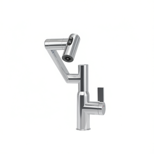 Robinet de lavabo chromé à poignée unique, rotatif à 360 degrés avec affichage de la température, design moderne, mitigeur eau chaude et froide - Product Image 1