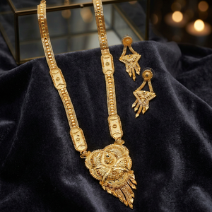 Venta al por mayor de moda 14K 18K 24K chapado en oro collares conjunto, formando collares largos conjunto, diseño floral de oro lleno de latón conjunto de joyas - Product Image 3