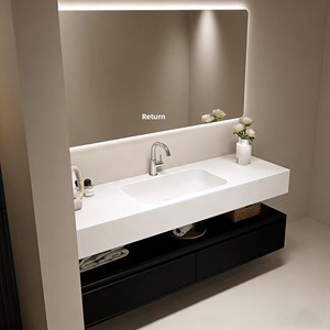 <span class=keywords><strong>Mobile</strong></span> <span class=keywords><strong>Bagno</strong></span> Sospeso con Lavabo Integrato in Ceramica Senza Soluzione di Continuità e Specchio Intelligente Incluso - Product Image 1