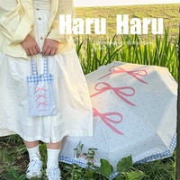 Parapluie Haru à poignée incurvée - Pour les jours ensoleillés et pluvieux, design nœud féminin, protection UV UPF 50+, compact et pliable, idéal pour les étudiants