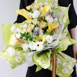 New Design Iris Flower Pattern Printed <strong>Matte</strong> Plastic Waterproof Flower Floral Packaging <strong>Paper</strong> for Florist Wrapper