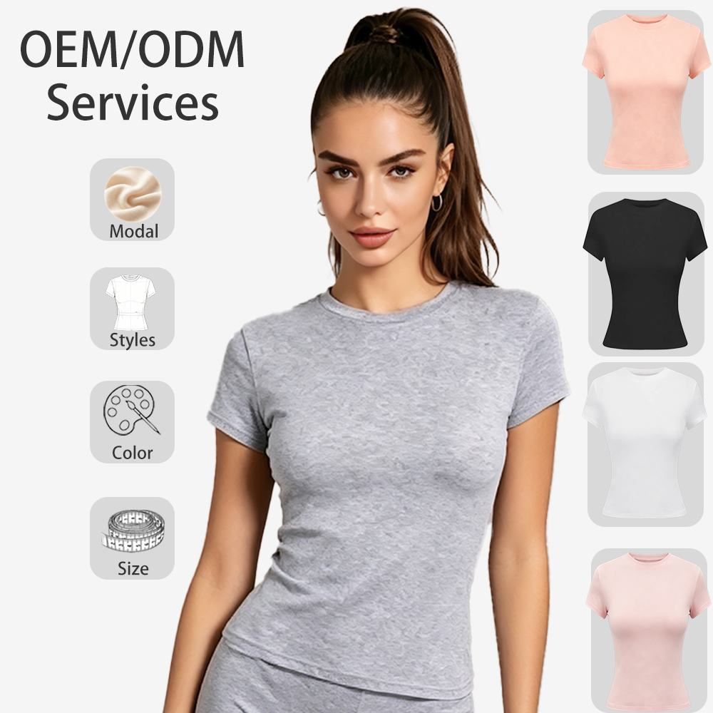 Sweethoney OEM Women's Summer Thin Fit T-Shirt Small Round Neck Stretch Shoulder T-Shirt Modal Slim Fit Women's T-Shirt