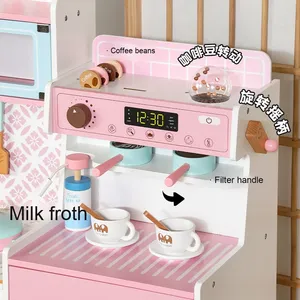 Maison de jeu pour enfants rose ensemble de jouets de <span class=keywords><strong>cuisine</strong></span> Machine à café en bois Simulation et ustensiles de <span class=keywords><strong>cuisine</strong></span> en plastique cadeau d'anniversaire pour les filles - Product Image 3