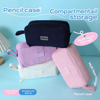 Étui à crayons personnalisé grande capacité en velours côtelé, nouvelle trousse à crayons unisexe, boîte à papeterie de couleur unie, sac de papeterie pour l'apprentissage