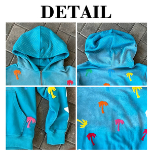 OEM Custom High Quality Distressed Boxy Rhinestone 500 Gsm Heavyweight Oversized Acid Wash <b>Zip</b> 3D Puff Printing Men's <b>Hooded</b> - Product Image 6