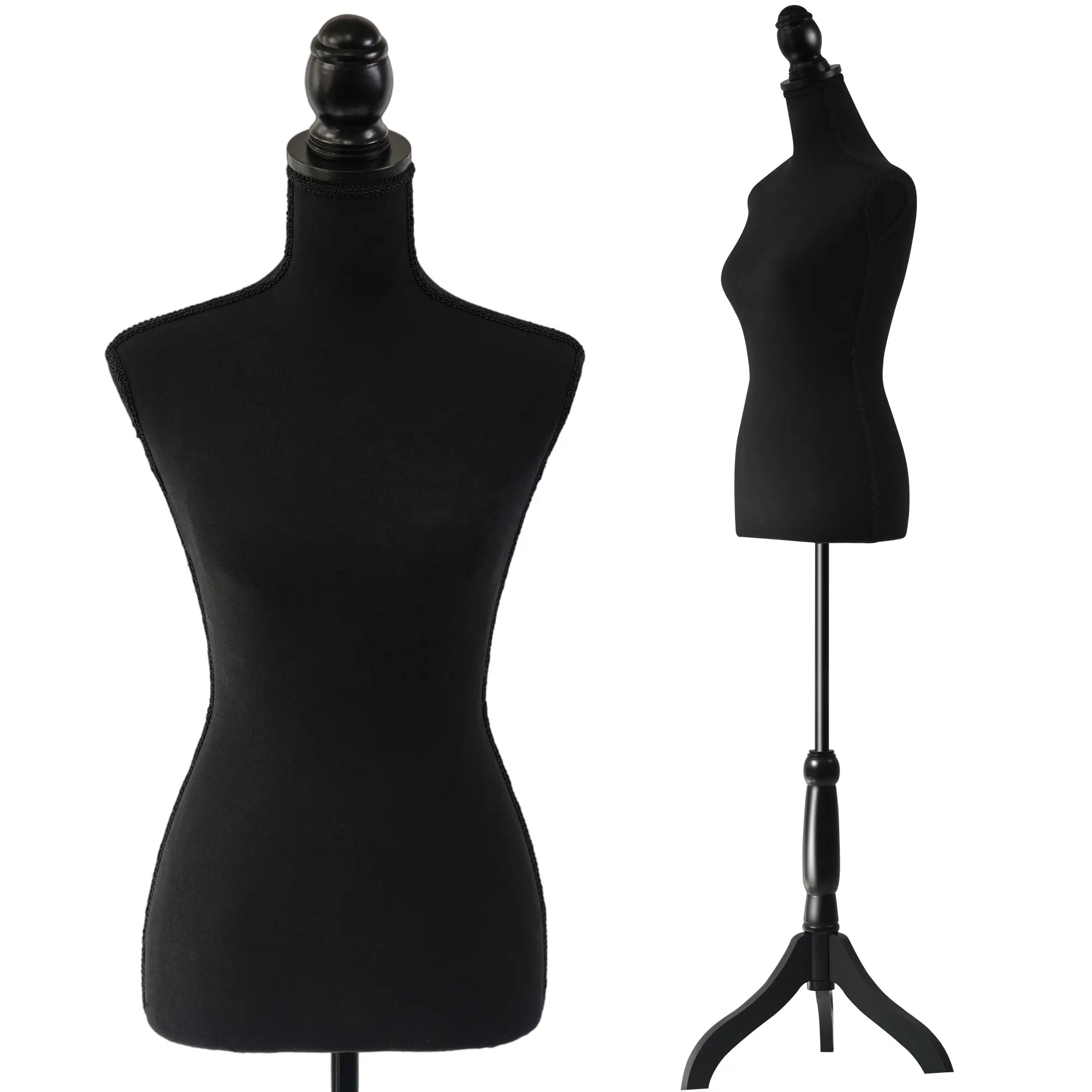 黒の女性のマネキン胴体ドレスフォームマニキボディ木製三脚ベーススタンド60-67インチ洋裁ドレスを縫うため