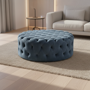Tufted <strong>Chesterfield</strong> Round Ottoman Velvet Upholstered <strong>Footstool</strong> with Solid Timber Frame for Living Room and Bedroom Decor - Product Image 1