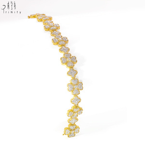 Bracelet en or pur 18 carats avec diamant naturel véritable, design classique trèfle à quatre feuilles, bijoux vintage de luxe haut de gamme, 1 carat, pour cadeau - Product Image 2