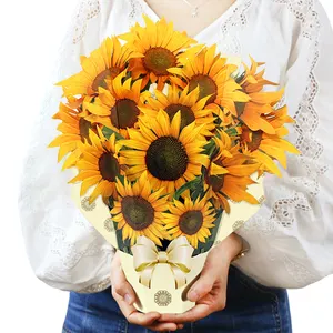 Große Größe Laser Cut 3D handgemachte Pop Up Sonnenblumen strauß Gruß karte