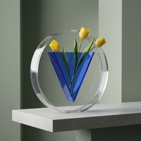 Présentoir à fleurs moderne en acrylique Bauhaus avec cadre translucide en forme de V et blocs de couleur pour centre de table minimaliste
