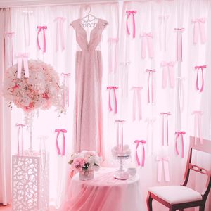 Guirnalda de Lazos de Cinta Rosa Pálido Hechos a Mano, Banner de Lazos de Satén para Chimenea, Fondo de Boda, Cuna de Bebé, Decoración para Colgar en la Pared del Hogar - Product Image 5