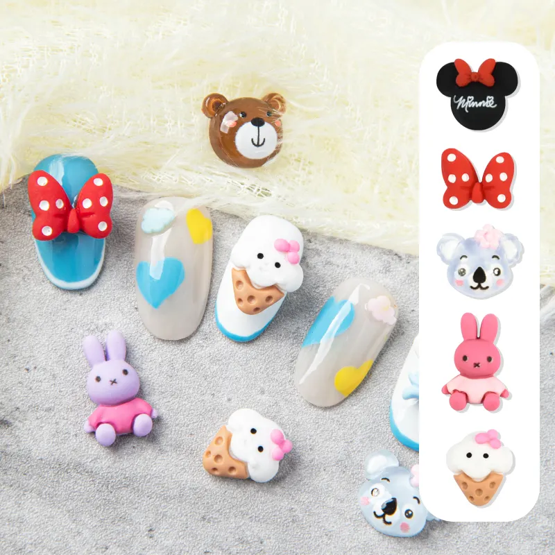 12Grids/Box 3D Kawaii Cartoon Accessories For Nails Decorations Animal Carton Ice Cream Resin Mixed Charms Girls Nail Art 12pcs*