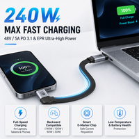 Kabel USB C Male ke USB C Male USB4 Fungsi Penuh Flat Cable 40Gbps 240W 4K 60Hz PD Gantungan Kunci Portabel Kabel Pengisian Daya Pendek