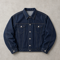Veste en jean bleu foncé pour homme TOPSHOW, style vintage décontracté, en coton, avec boutons, veste de travail, vente en gros personnalisée