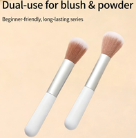 Kuas Rias Wajah Portable Lembut Warna Putih untuk Highlighter, Foundation, Blush On, Eyeshadow, Eyeliner, Label Pribadi
