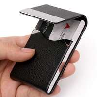 Werbe geschenk Personal isierte Visitenkarte halter Leder Aluminium Metall Visitenkarte Fall Box Für benutzer definierte Business Card Pocket