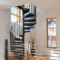 Escalier en colimaçon en acier au carbone avec revêtement en poudre noire, escalier moderne pour duplex