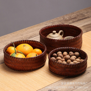 Anji Bamboo Woven Round <b>Basket</b> Eco Friendly Food Storage Tea Snack Plate Fruit Bowl Chinese Style - Product Image 1