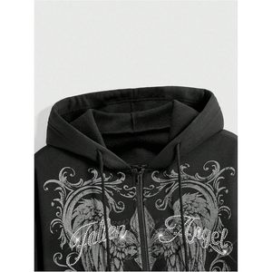 Sweat-shirt à capuche gothique pour femmes, avec fermeture éclair, strass, cordon de serrage, style Y2k - Product Image 3