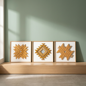 Ensemble d'art mural géométrique en bois au design fantastique, 3 sculptures en bois modernes écologiques pour la décoration du salon, du bureau ou de l'hôtel - Product Image 3