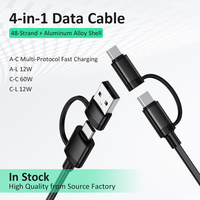 Câble OEM 4-en-1 Type-C en nylon tressé, alliage d'aluminium, cuivre pur, charge rapide PD 60W pour iOS et imprimante