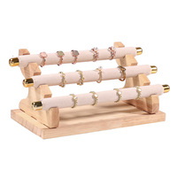 Présentoir de Rangement Bijoux Luxe avec Barre en T, Amovible, en Bois Massif et Velours Microfibre, Support Organisateur Bagues et Bijoux à 3 ou 5 Étages