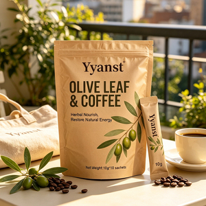 Poudre instantanée de feuilles d'olivier et de café, produits de bien-être naturels pour nourrir et restaurer l'énergie, sachet de 10g, pochette kraft, OEM/ODM - Product Image 5