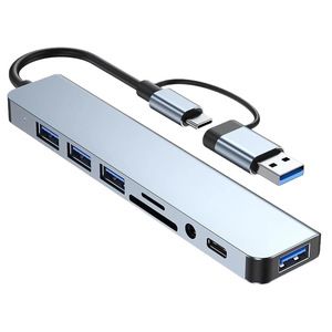 Многофункциональный USB-хаб 2-в-1 с 7 портами и двойным входом, из алюминиевого сплава, USB 3.0 для ноутбуков/ПК с передачей данных, док-станция для ноутбуков с PD100W - Product Image 5