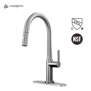 Robinet de cuisine de luxe moderne flexible à douchette extractible en céramique, monotrou, en acier inoxydable 304 doré - Product Image 2