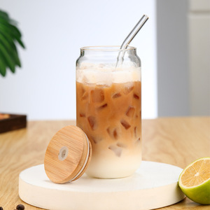 Nhà Máy Bán buôn DIY trống thăng hoa có thể định hình Soda Jar 500ml rõ ràng bia cốc thủy tinh với nắp tre rơm - Product Image 5