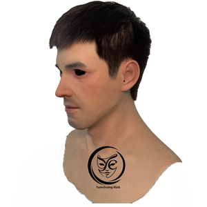 Masques de tête en silicone réalistes faits à la main, prix d'usine, avec cheveux, masque facial complet naturel et réaliste, pour cosplay masculin, accessoires de fête - Product Image 3