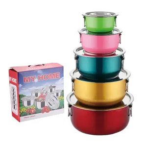 With Pot Handles 5 pcs stainless Steel pot with lid, 5 in 1 Stainless steel Conditioning Multipurpose Indian Stock Pot