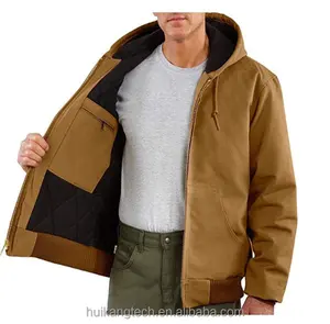 Jaqueta masculina de lona de algodão, casaco com capuz para trabalho, jaqueta corta-vento, forro de flanela