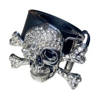 Ceinture en cuir pour homme avec boucle en alliage de zinc Y2K gothique, 1,5 pouce, style western, crâne en strass, design vintage cowboy