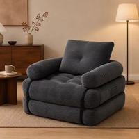 Canapé-lit pliable en velours côtelé gris, fauteuil lounge une place, assise sans cadre tout en mousse pour salon et chambre
