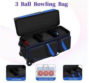 3 Ball <b>Bowling</b> Bags With Wheels,<b>Bowling</b> Bags 3 Ball Roller With Shoes Compartment and Multiple Pockets - Product Image 3