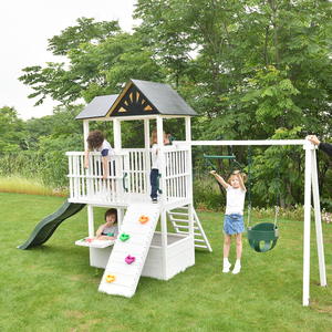 Ensemble de jeu extérieur <span class=keywords><strong>en</strong></span> <span class=keywords><strong>bois</strong></span> de taille moyenne avec <span class=keywords><strong>balançoire</strong></span> et <span class=keywords><strong>toboggan</strong></span> pour terrain de jeu d'arrière-cour pour enfants - Product Image 2
