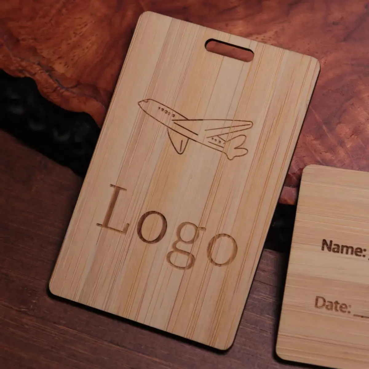 Wholesale Personalized Gift Name Tag Blank Wood Crafts Wooden Honeymoon Luggage Tags for Engraving