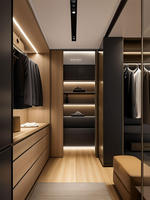Meubles de chambre modernes, design personnalisable, armoire ouverte en MDF blanc en forme de U, portes à panneaux plats, coiffeuse pour hôtel et salle à manger