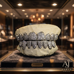 Grillz personnalisés en argent 925 plaqué or avec moissanite VVS taille brillant rond, bijoux de corps Hip Hop - Product Image 1