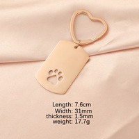 Porte-clés en acier inoxydable avec pendentif en forme de patte creuse, gravure personnalisée, anneau fendu en forme de cœur, pendentif métallique vierge, logo personnalisé, accessoire souvenir