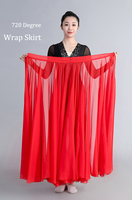 Rok Tari Wanita Klasik Bahan Sifon Model Lilit Satu Bagian, Putaran 720 Derajat, Rok Tari Tradisional Panjang untuk Pertunjukan
