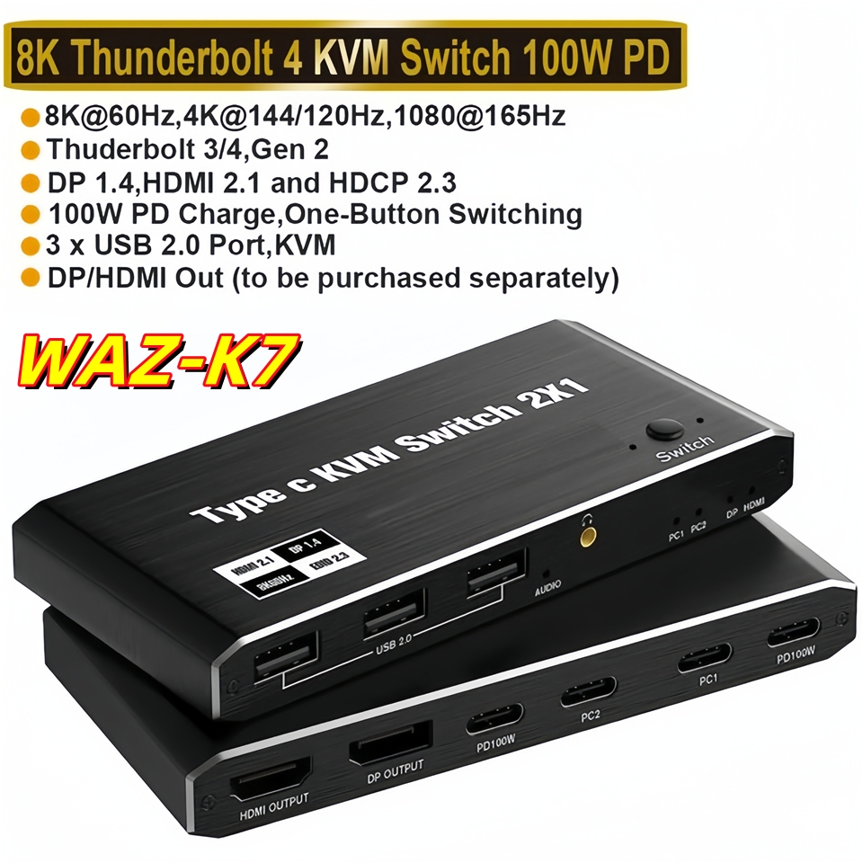 8K Thunderbolt 4 USB-C KVM Switch for Dual Monitors with