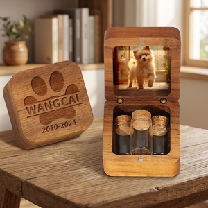 Handmade Wooden Pet <b>Memorial</b> <b>Box</b> Square Shape With Photo Display And Ash Storage For Dogs Custom Engraved Name And Dates - Product Image 2
