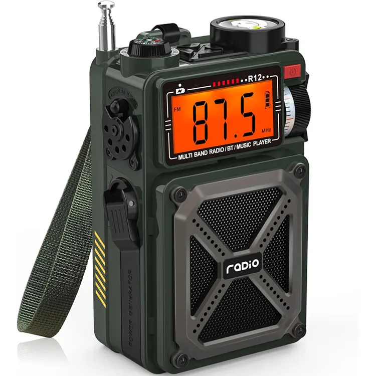 Receptor retro recargable con manivela digital de bolsillo preestablecida Estéreo de supervivencia inalámbrico Solar con alertas NOAA Radio DynAMo