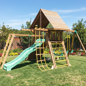 Parco Giochi Personalizzabile in <span class=keywords><strong>Legno</strong></span> <span class=keywords><strong>di</strong></span> Abete Cinese per Bambini con Fortini, Scivoli e Altalene - Attrezzatura Completa per Parco Giochi all'Aperto - Product Image 2